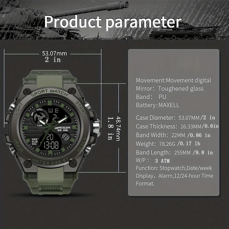HOOSHU Orologi Da Uomo Sport All'aperto Impermeabile Data Analogica Display Doppio Multifunzione Tattiche LED Allarme Cronometro