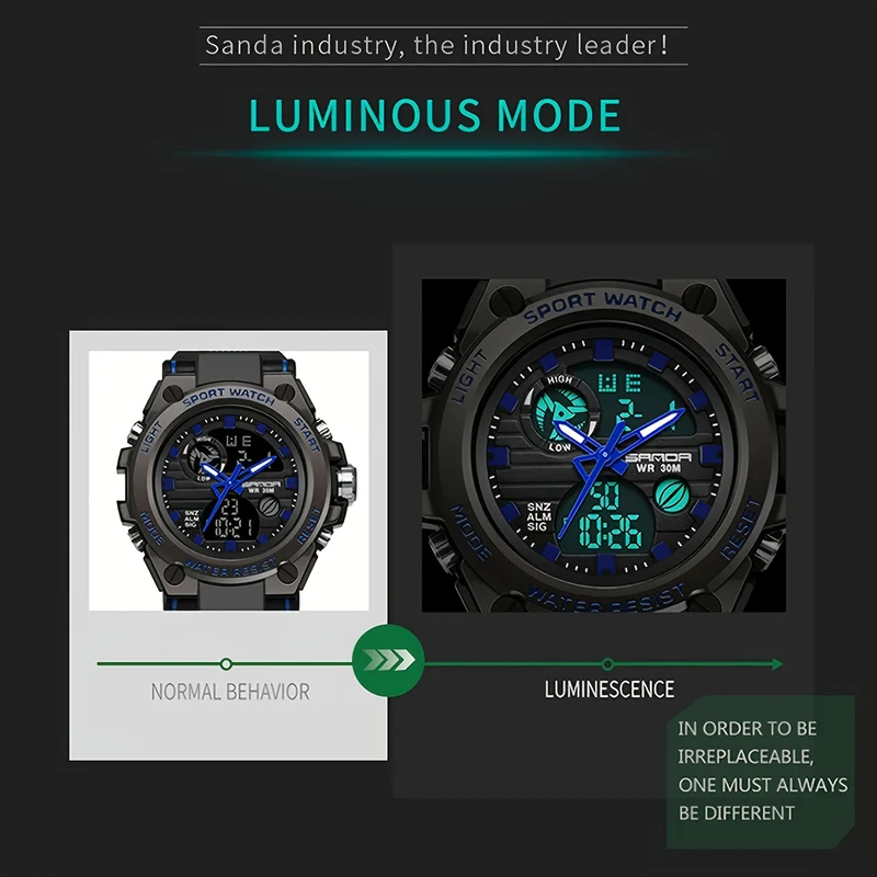 HOOSHU Orologi Da Uomo Sport All'aperto Impermeabile Data Analogica Display Doppio Multifunzione Tattiche LED Allarme Cronometro