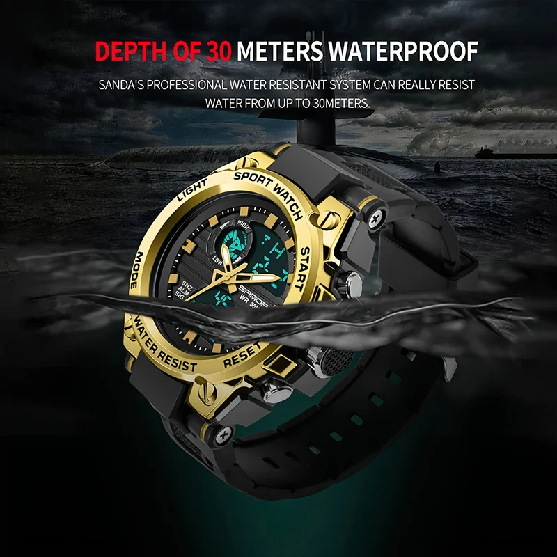 HOOSHU Orologi Da Uomo Sport All'aperto Impermeabile Data Analogica Display Doppio Multifunzione Tattiche LED Allarme Cronometro