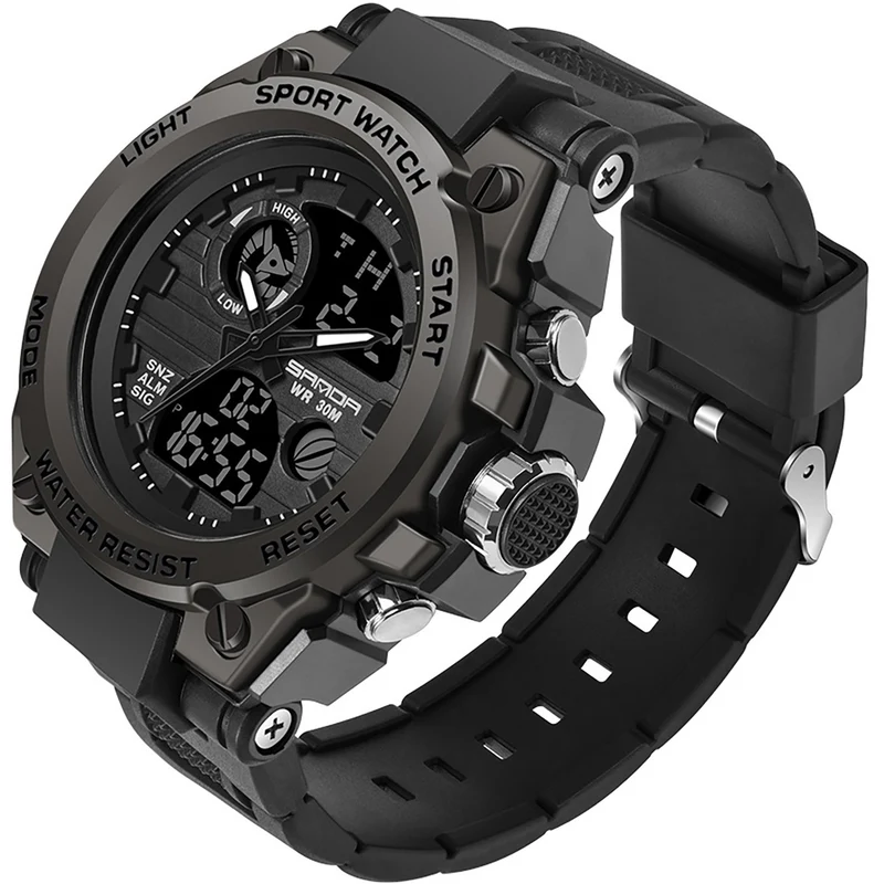 HOOSHU Orologi Da Uomo Sport All'aperto Impermeabile Data Analogica Display Doppio Multifunzione Tattiche LED Allarme Cronometro