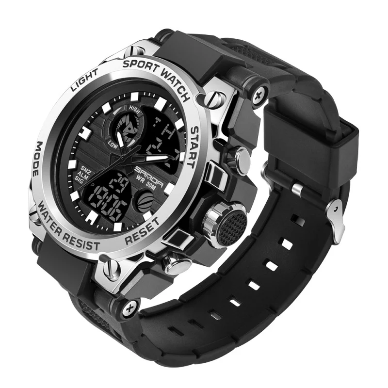 HOOSHU Orologi Da Uomo Sport All'aperto Impermeabile Data Analogica Display Doppio Multifunzione Tattiche LED Allarme Cronometro