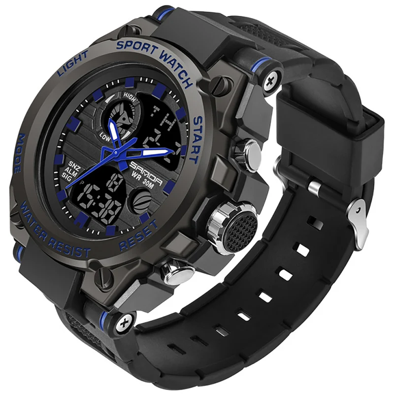 HOOSHU Orologi Da Uomo Sport All'aperto Impermeabile Data Analogica Display Doppio Multifunzione Tattiche LED Allarme Cronometro