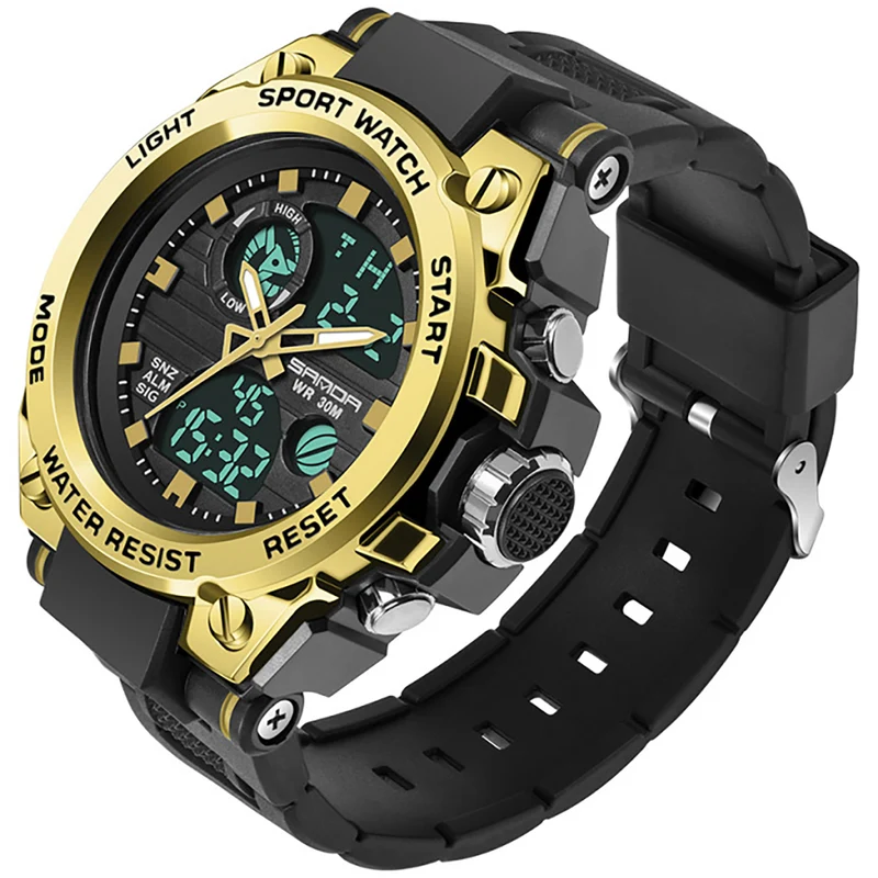 HOOSHU Orologi Da Uomo Sport All'aperto Impermeabile Data Analogica Display Doppio Multifunzione Tattiche LED Allarme Cronometro
