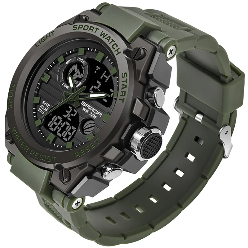 HOOSHU Orologi Da Uomo Sport All'aperto Impermeabile Data Analogica Display Doppio Multifunzione Tattiche LED Allarme Cronometro
