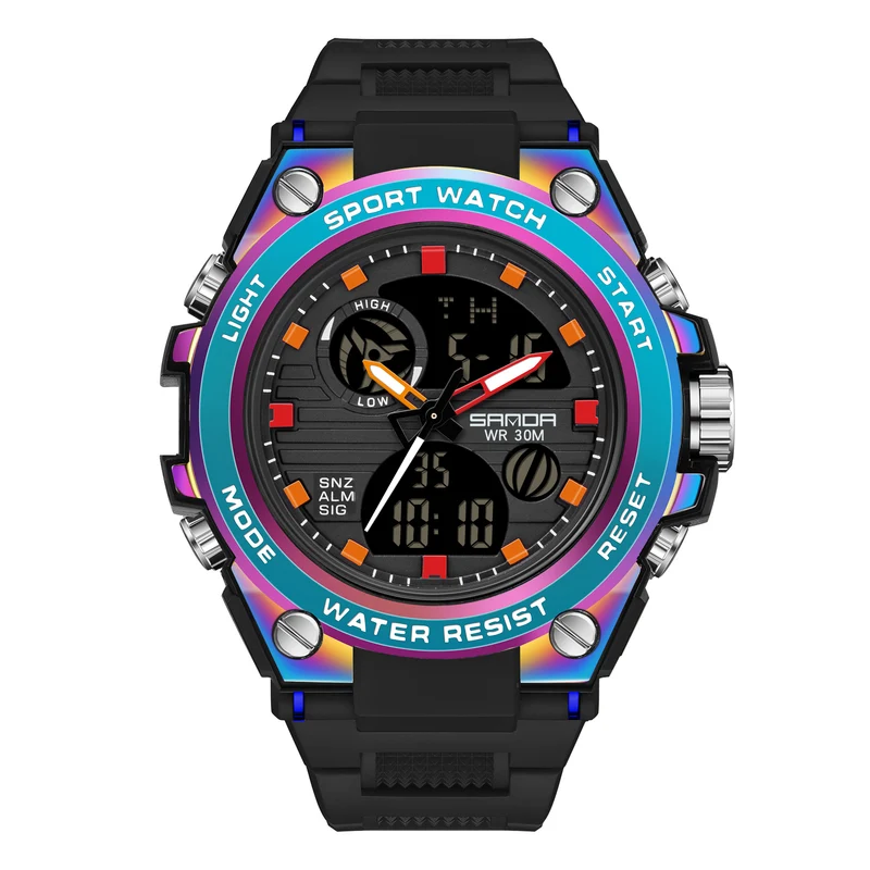 HOOSHU Orologi Da Uomo Sport All'aperto Impermeabile Data Analogica Display Doppio Multifunzione Tattiche LED Allarme Cronometro