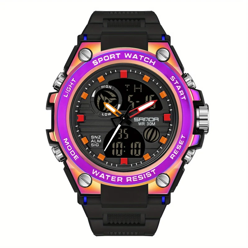 HOOSHU Orologi Da Uomo Sport All'aperto Impermeabile Data Analogica Display Doppio Multifunzione Tattiche LED Allarme Cronometro