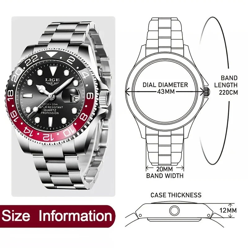 LIGE Luminoso Orologio Impermeabile Da Uomo