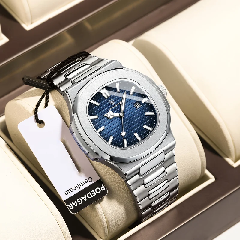 POEDAGAR Orologio Al Quarzo Impermeabile Con Calendario Luminoso Orologio In Acciaio Inossidabile Alla Moda
