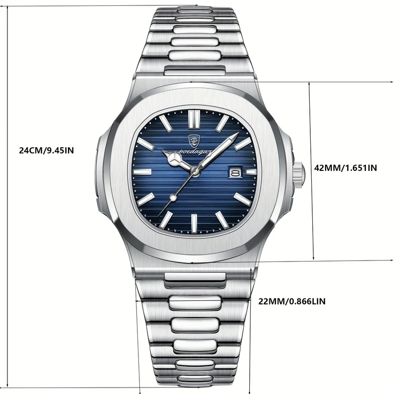 POEDAGAR Orologio Al Quarzo Impermeabile Con Calendario Luminoso Orologio In Acciaio Inossidabile Alla Moda