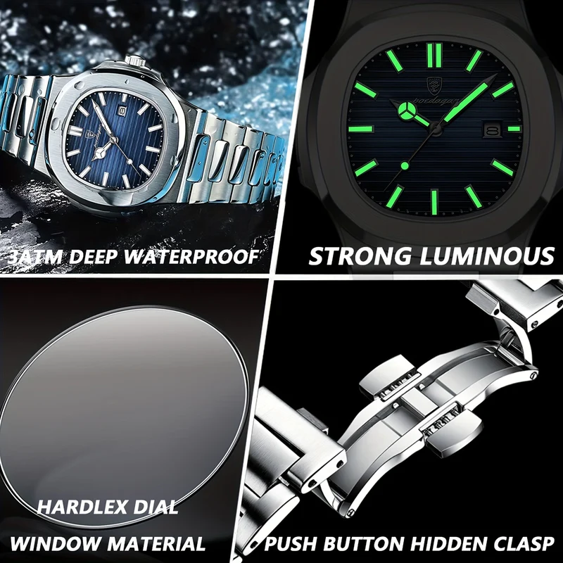 POEDAGAR Orologio Al Quarzo Impermeabile Con Calendario Luminoso Orologio In Acciaio Inossidabile Alla Moda