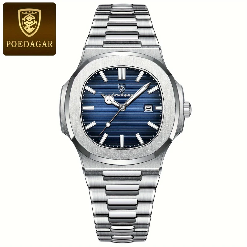 POEDAGAR Orologio Al Quarzo Impermeabile Con Calendario Luminoso Orologio In Acciaio Inossidabile Alla Moda