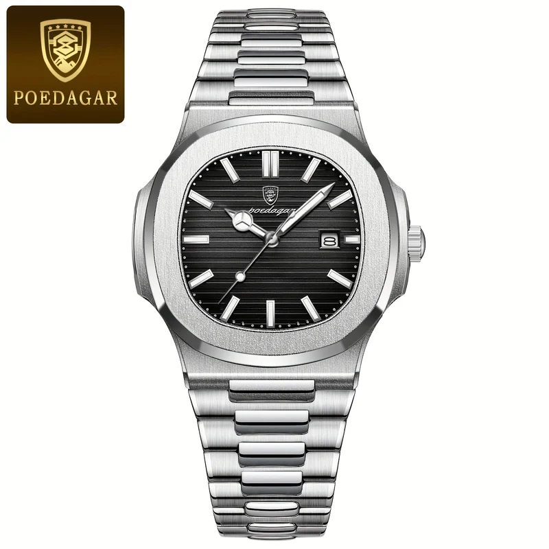 POEDAGAR Orologio Al Quarzo Impermeabile Con Calendario Luminoso Orologio In Acciaio Inossidabile Alla Moda
