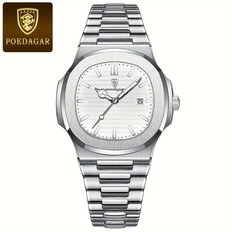 POEDAGAR Orologio Al Quarzo Impermeabile Con Calendario Luminoso Orologio In Acciaio Inossidabile Alla Moda