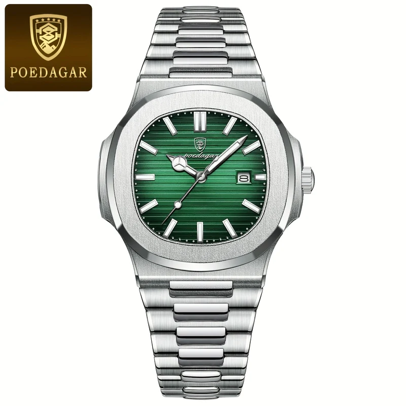 POEDAGAR Orologio Al Quarzo Impermeabile Con Calendario Luminoso Orologio In Acciaio Inossidabile Alla Moda
