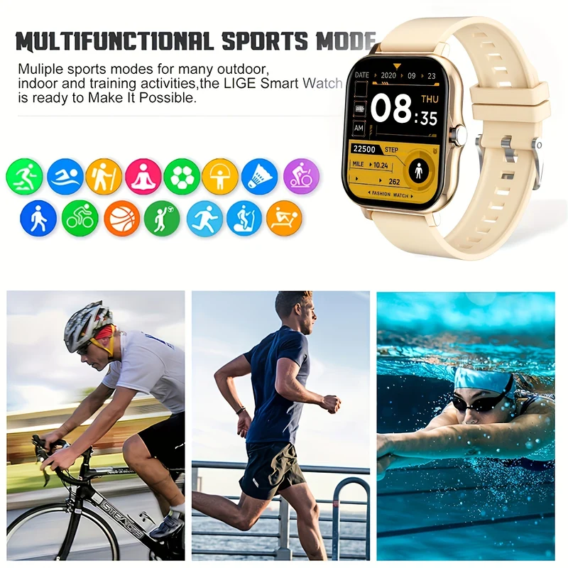 Orologio Intelligente Sportivo Per Uomini, Monitoraggio Della Salute, Promemoria Delle Informazioni, Controllo Della Musica, Compatibile Con Diversi Sistemi
