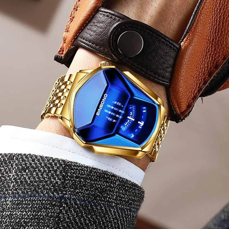 BINBANG Orologio al quarzo multifunzionale impermeabile con cinturino in acciaio
