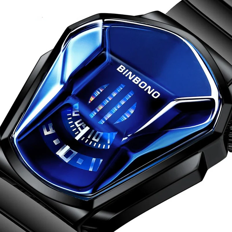 BINBANG Orologio al quarzo multifunzionale impermeabile con cinturino in acciaio