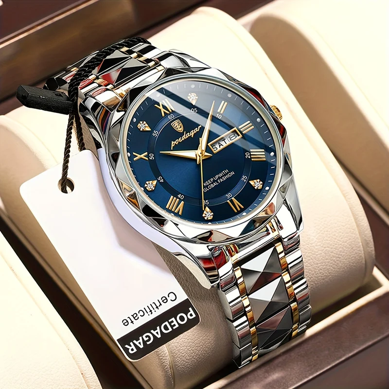 POEDAGAR Orologio Da Uomo Di Lusso Delle Migliori Marche Orologio Da Uomo Impermeabile Luminoso Con Data Diurna Orologio Da Uomo Al Quarzo In Acciaio Inossidabile