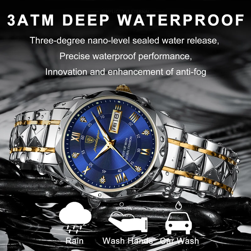 POEDAGAR Orologio Da Uomo Di Lusso Delle Migliori Marche Orologio Da Uomo Impermeabile Luminoso Con Data Diurna Orologio Da Uomo Al Quarzo In Acciaio Inossidabile