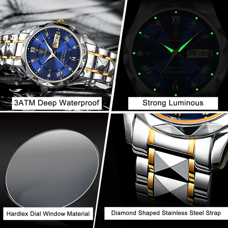 POEDAGAR Orologio Da Uomo Di Lusso Delle Migliori Marche Orologio Da Uomo Impermeabile Luminoso Con Data Diurna Orologio Da Uomo Al Quarzo In Acciaio Inossidabile