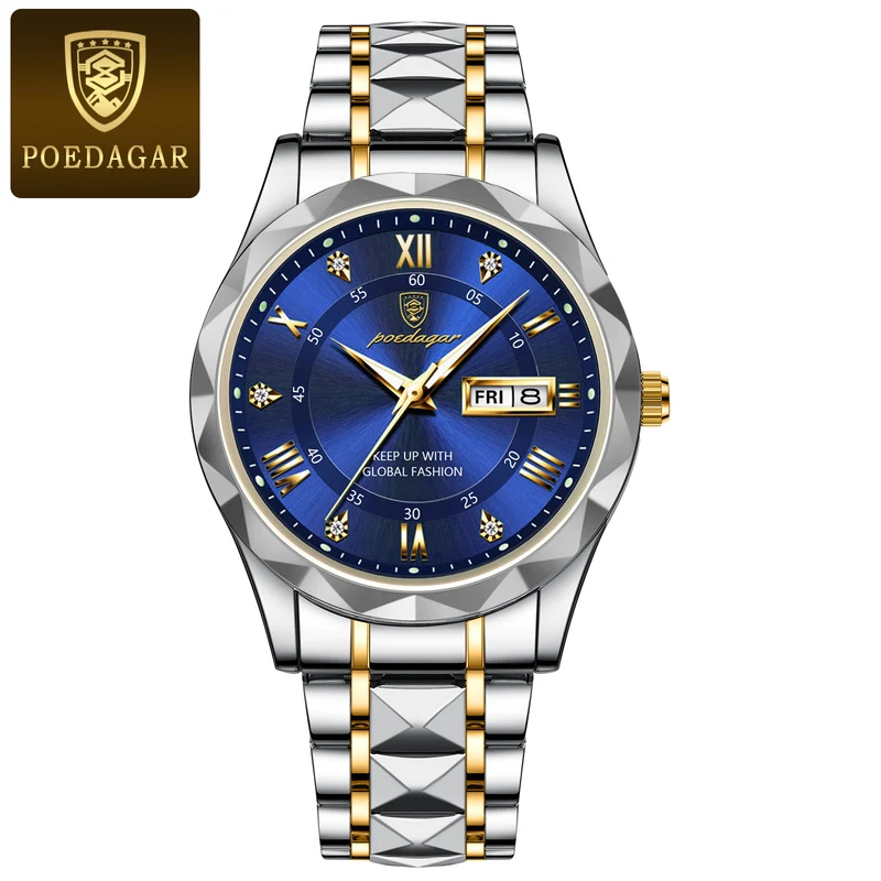 POEDAGAR Orologio Da Uomo Di Lusso Delle Migliori Marche Orologio Da Uomo Impermeabile Luminoso Con Data Diurna Orologio Da Uomo Al Quarzo In Acciaio Inossidabile