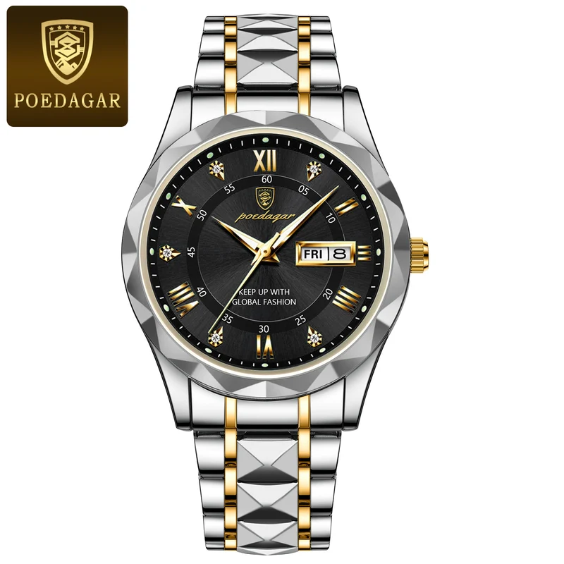 POEDAGAR Orologio Da Uomo Di Lusso Delle Migliori Marche Orologio Da Uomo Impermeabile Luminoso Con Data Diurna Orologio Da Uomo Al Quarzo In Acciaio Inossidabile