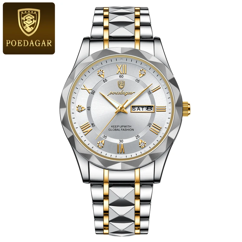 POEDAGAR Orologio Da Uomo Di Lusso Delle Migliori Marche Orologio Da Uomo Impermeabile Luminoso Con Data Diurna Orologio Da Uomo Al Quarzo In Acciaio Inossidabile
