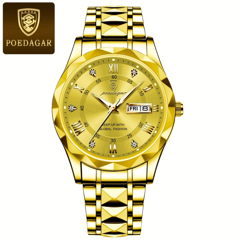 POEDAGAR Orologio Da Uomo Di Lusso Delle Migliori Marche Orologio Da Uomo Impermeabile Luminoso Con Data Diurna Orologio Da Uomo Al Quarzo In Acciaio Inossidabile
