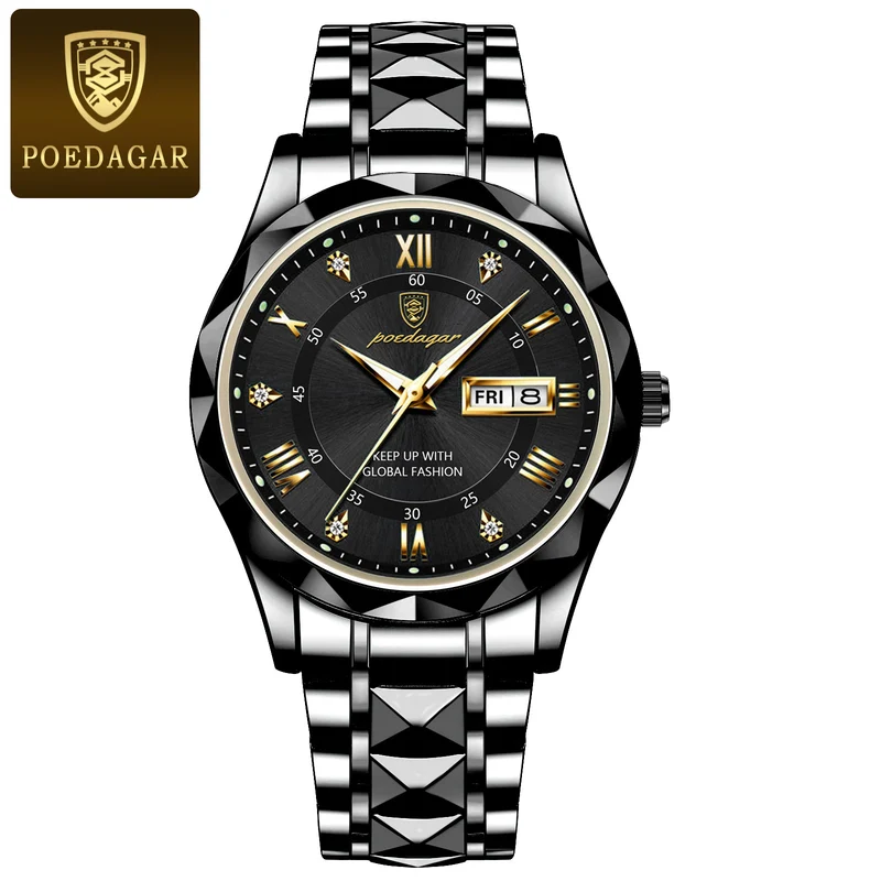POEDAGAR Orologio Da Uomo Di Lusso Delle Migliori Marche Orologio Da Uomo Impermeabile Luminoso Con Data Diurna Orologio Da Uomo Al Quarzo In Acciaio Inossidabile