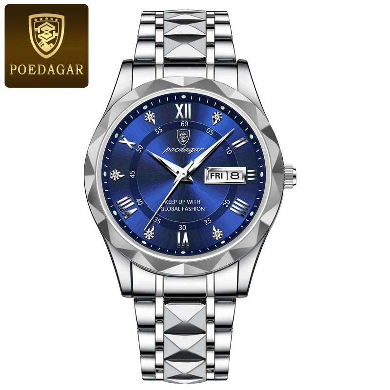 POEDAGAR Orologio Da Uomo Di Lusso Delle Migliori Marche Orologio Da Uomo Impermeabile Luminoso Con Data Diurna Orologio Da Uomo Al Quarzo In Acciaio Inossidabile
