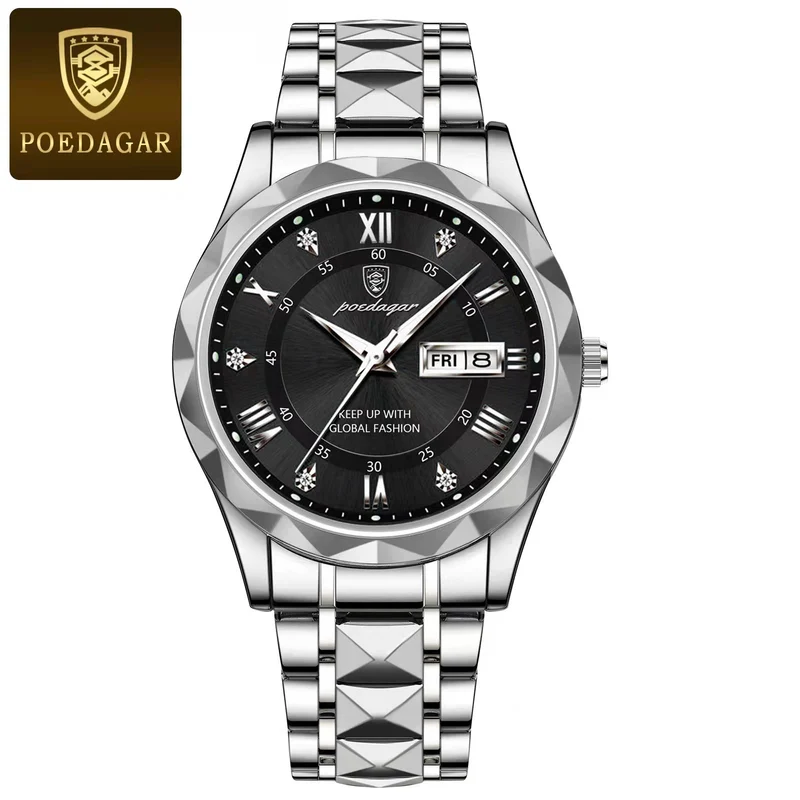 POEDAGAR Orologio Da Uomo Di Lusso Delle Migliori Marche Orologio Da Uomo Impermeabile Luminoso Con Data Diurna Orologio Da Uomo Al Quarzo In Acciaio Inossidabile