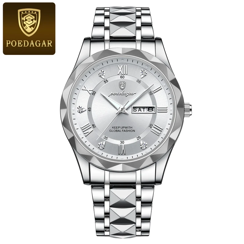 POEDAGAR Orologio Da Uomo Di Lusso Delle Migliori Marche Orologio Da Uomo Impermeabile Luminoso Con Data Diurna Orologio Da Uomo Al Quarzo In Acciaio Inossidabile