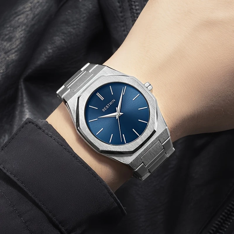 Orologio Da Uomo Alla Moda Con Cinturino In Acciaio Legato, Quadrante A Linea Semplice, Orologio Da Polso Per Uomo D'affari E Feste Con Movimento Al Quarzo