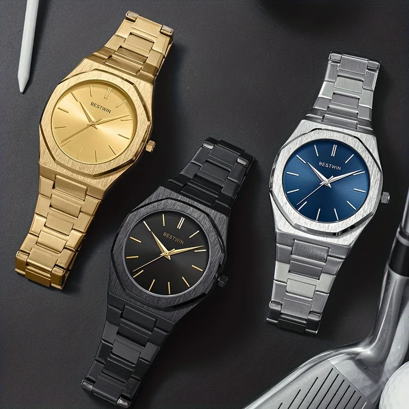 Orologio Da Uomo Alla Moda Con Cinturino In Acciaio Legato, Quadrante A Linea Semplice, Orologio Da Polso Per Uomo D'affari E Feste Con Movimento Al Quarzo