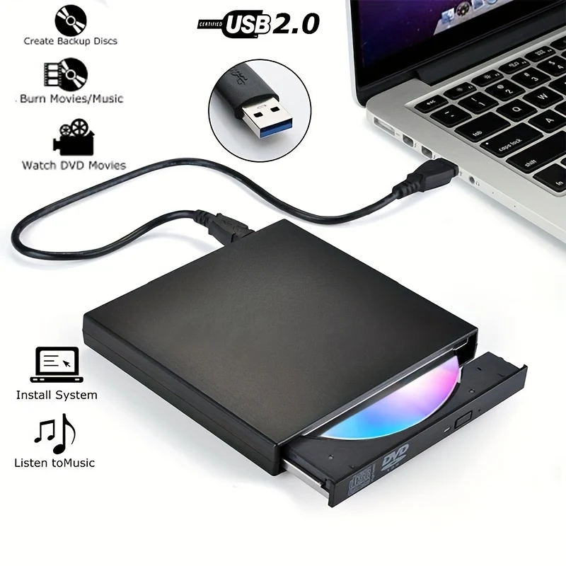 Unità Ottica DVD Esterna USB 2.0 CD/DVD-ROM Lettore CD Lettore Registratore Per La Masterizzazione Di Laptop