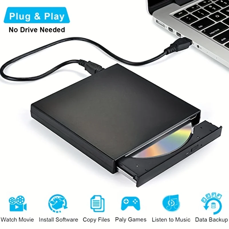 Unità Ottica DVD Esterna USB 2.0 CD/DVD-ROM Lettore CD Lettore Registratore Per La Masterizzazione Di Laptop