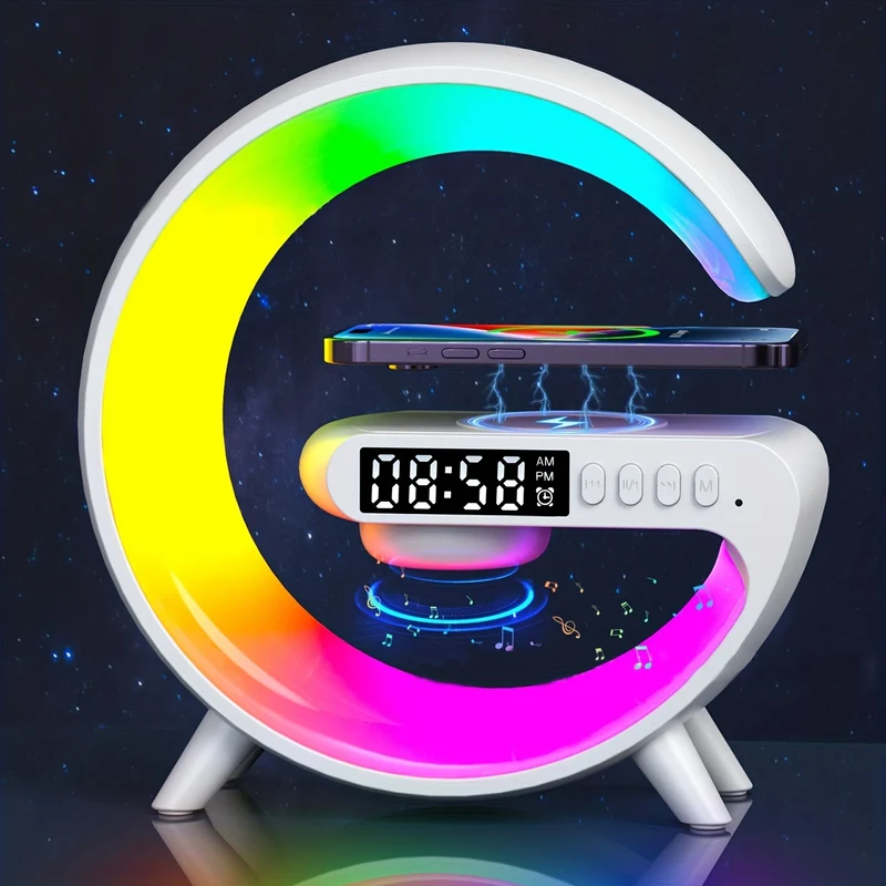 Altoparlanti BT Wireless Intelligenti 4 In1 Da 1 Pz Con Ricarica Rapida Wireless, Luce RGB, Sveglia All'alba E Luce Di Sveglia - Perfetti Per Le Camere Da Letto!