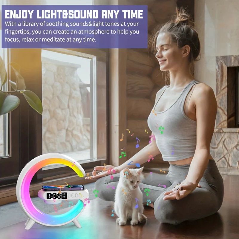 Altoparlanti BT Wireless Intelligenti 4 In1 Da 1 Pz Con Ricarica Rapida Wireless, Luce RGB, Sveglia All'alba E Luce Di Sveglia - Perfetti Per Le Camere Da Letto!