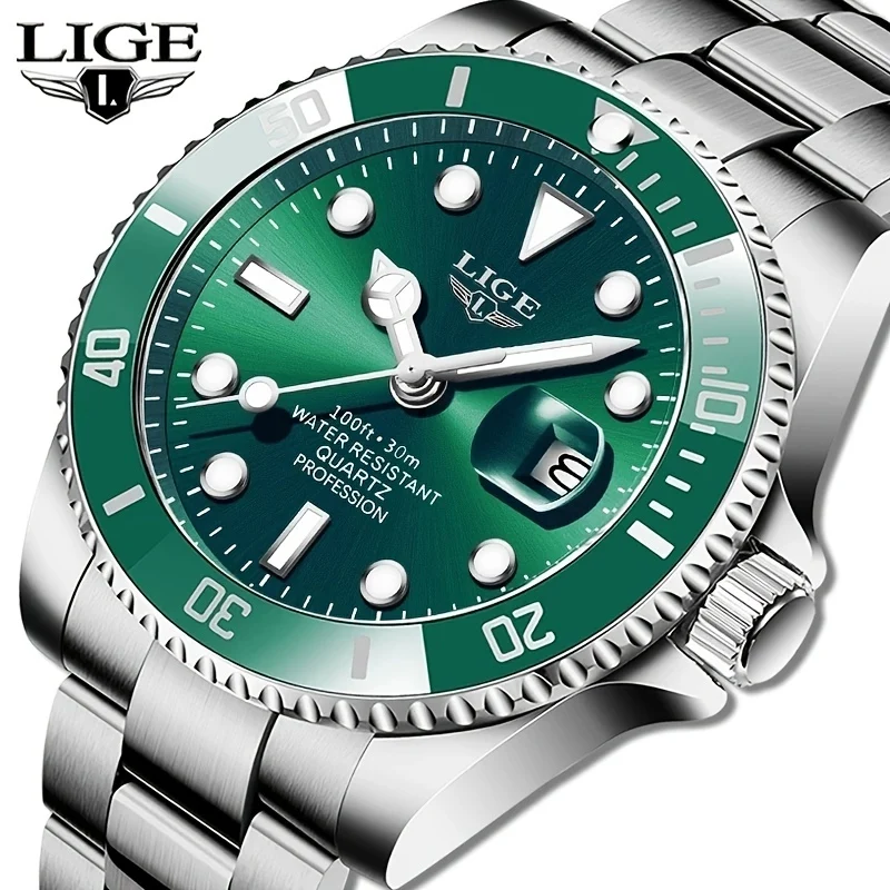 LIGE Luxury Fashion Diver Watch Men 30ATM Waterproof Date Clock Orologi Sportivi Orologio Da Polso Al Quarzo Da Uomo
