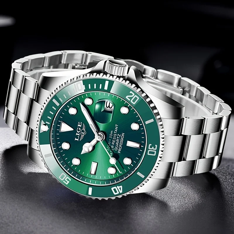 LIGE Luxury Fashion Diver Watch Men 30ATM Waterproof Date Clock Orologi Sportivi Orologio Da Polso Al Quarzo Da Uomo