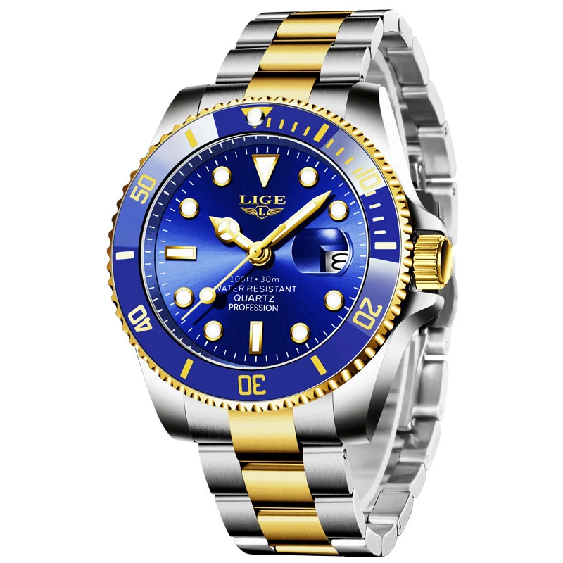 LIGE Luxury Fashion Diver Watch Men 30ATM Waterproof Date Clock Orologi Sportivi Orologio Da Polso Al Quarzo Da Uomo