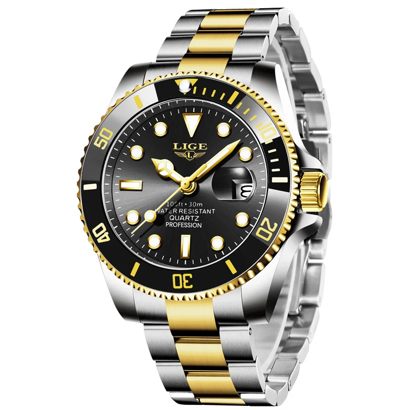 LIGE Luxury Fashion Diver Watch Men 30ATM Waterproof Date Clock Orologi Sportivi Orologio Da Polso Al Quarzo Da Uomo