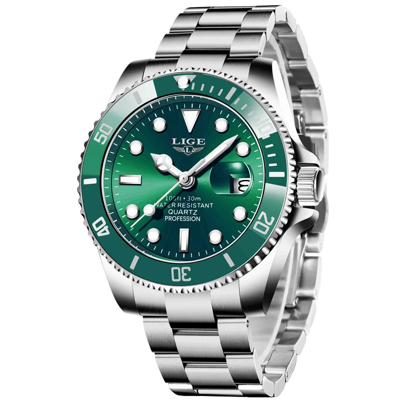 LIGE Luxury Fashion Diver Watch Men 30ATM Waterproof Date Clock Orologi Sportivi Orologio Da Polso Al Quarzo Da Uomo