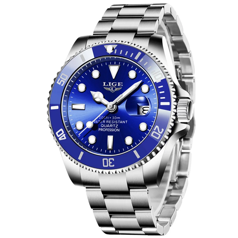 LIGE Luxury Fashion Diver Watch Men 30ATM Waterproof Date Clock Orologi Sportivi Orologio Da Polso Al Quarzo Da Uomo
