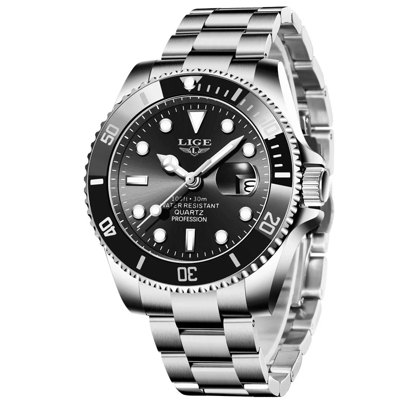 LIGE Luxury Fashion Diver Watch Men 30ATM Waterproof Date Clock Orologi Sportivi Orologio Da Polso Al Quarzo Da Uomo