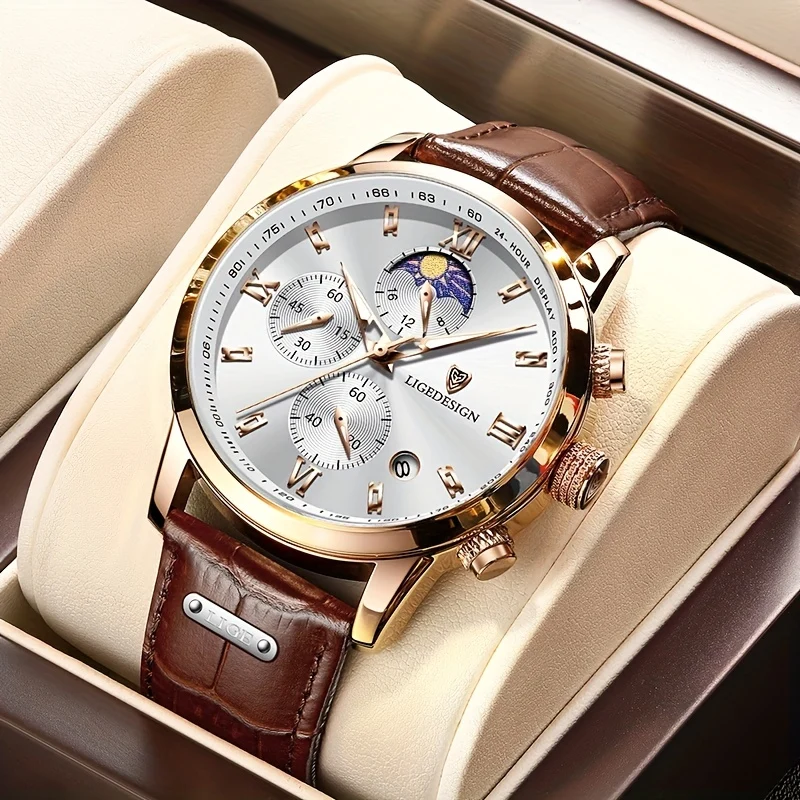 1pc LIGE Orologio da uomo in pelle di lusso impermeabile sportivo orologio da polso al quarzo cronografo orologio militare per uomo