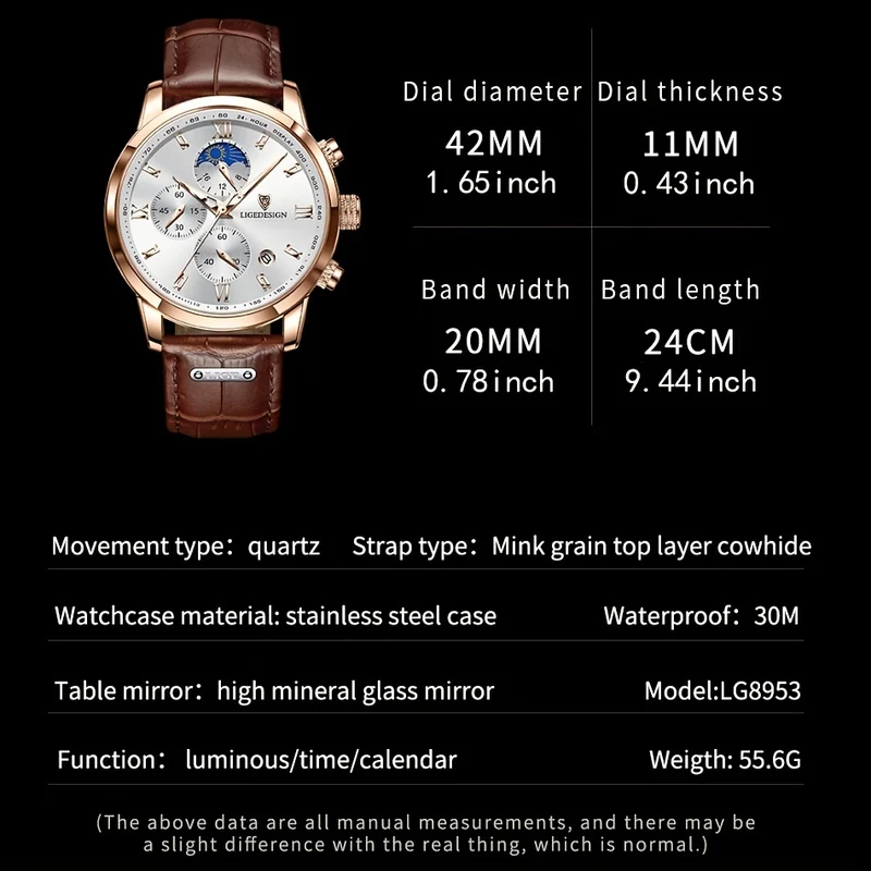 1pc LIGE Orologio da uomo in pelle di lusso impermeabile sportivo orologio da polso al quarzo cronografo orologio militare per uomo