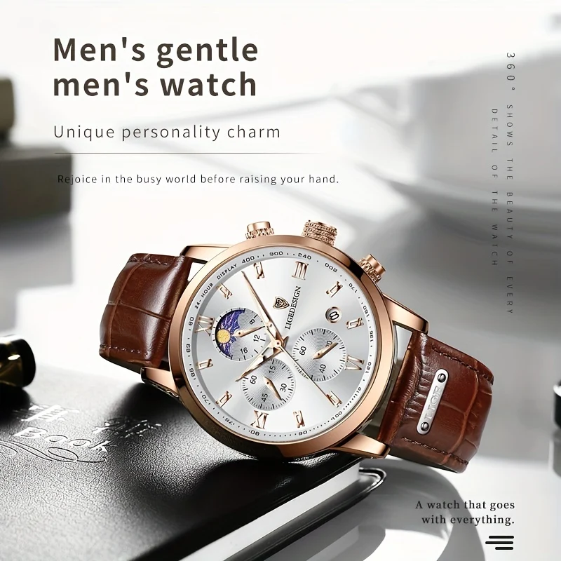 1pc LIGE Orologio da uomo in pelle di lusso impermeabile sportivo orologio da polso al quarzo cronografo orologio militare per uomo