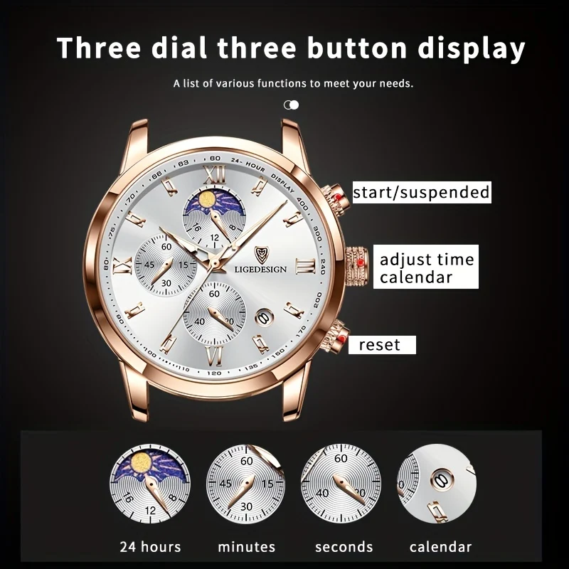 1pc LIGE Orologio da uomo in pelle di lusso impermeabile sportivo orologio da polso al quarzo cronografo orologio militare per uomo