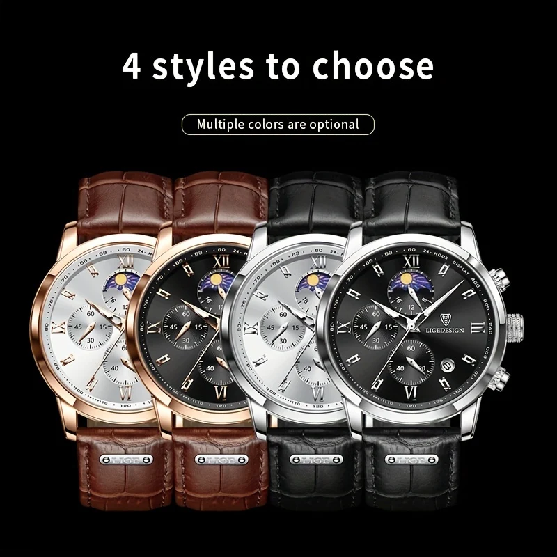 1pc LIGE Orologio da uomo in pelle di lusso impermeabile sportivo orologio da polso al quarzo cronografo orologio militare per uomo